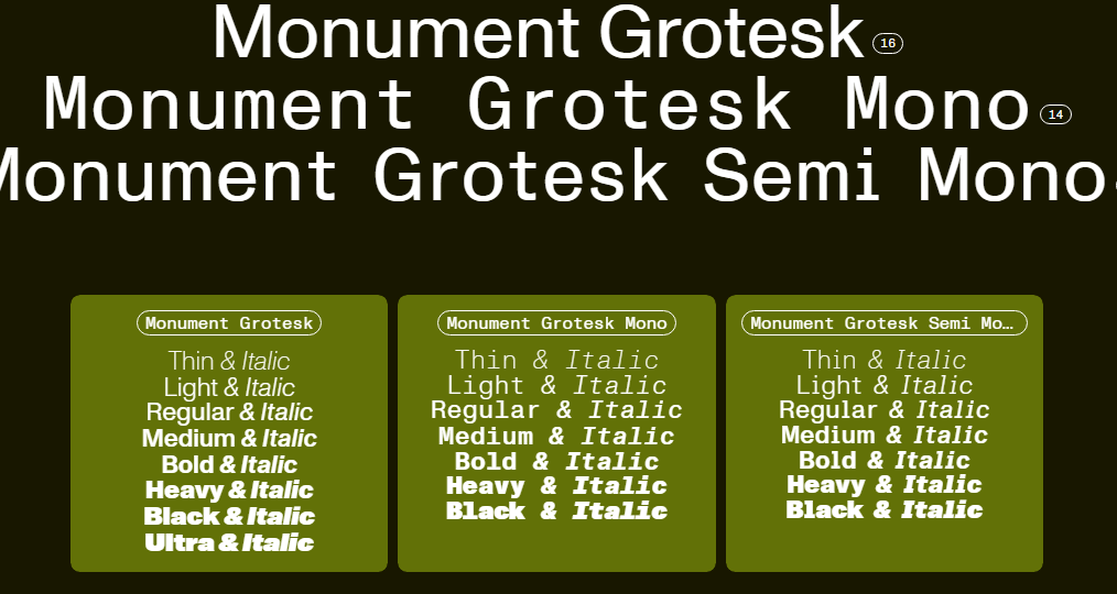 Monument Grotesk specimen