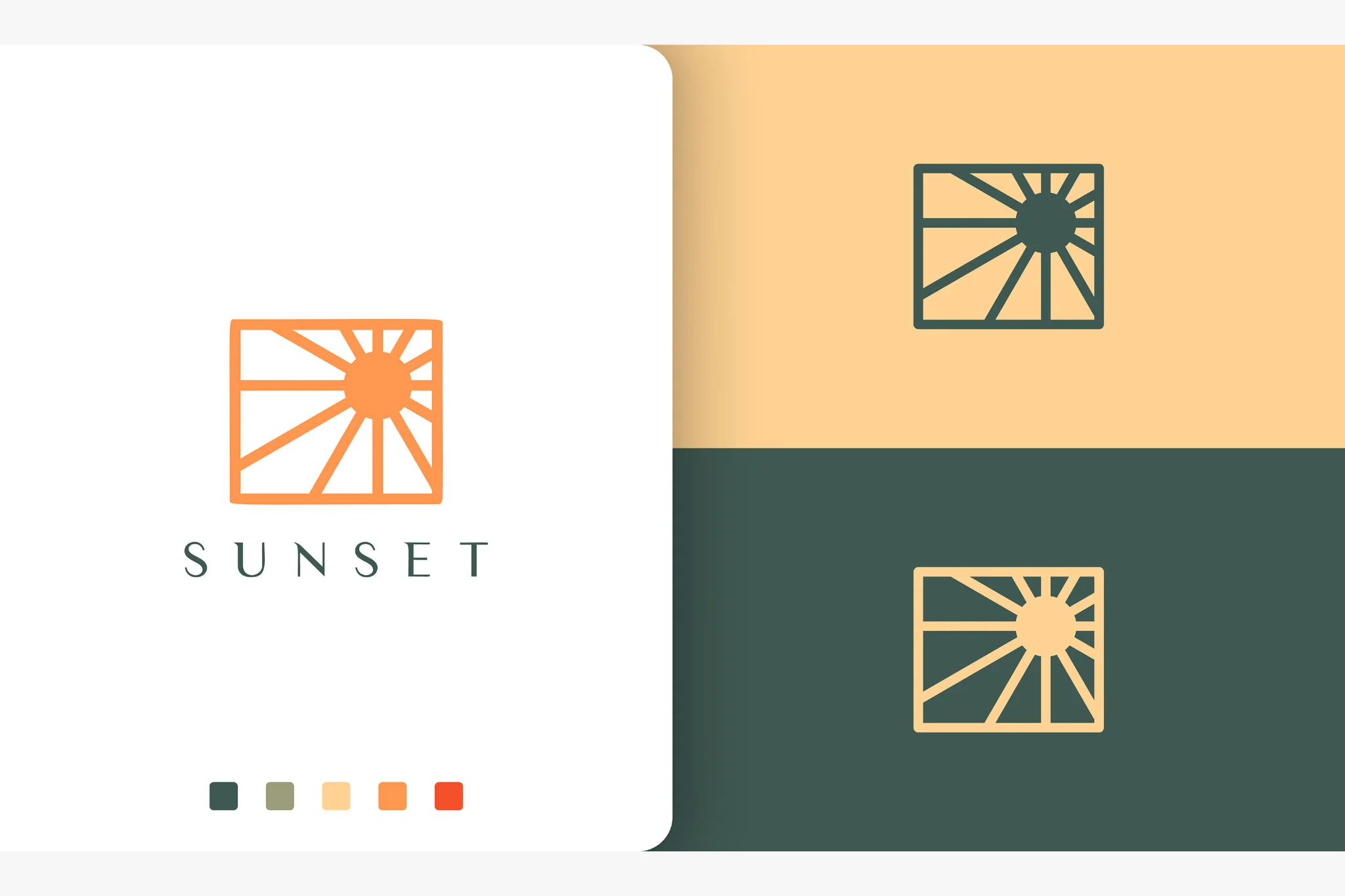 Sunset identity reference with framed burst mark