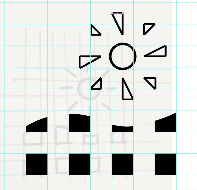 Rejected version with triangular sun rays