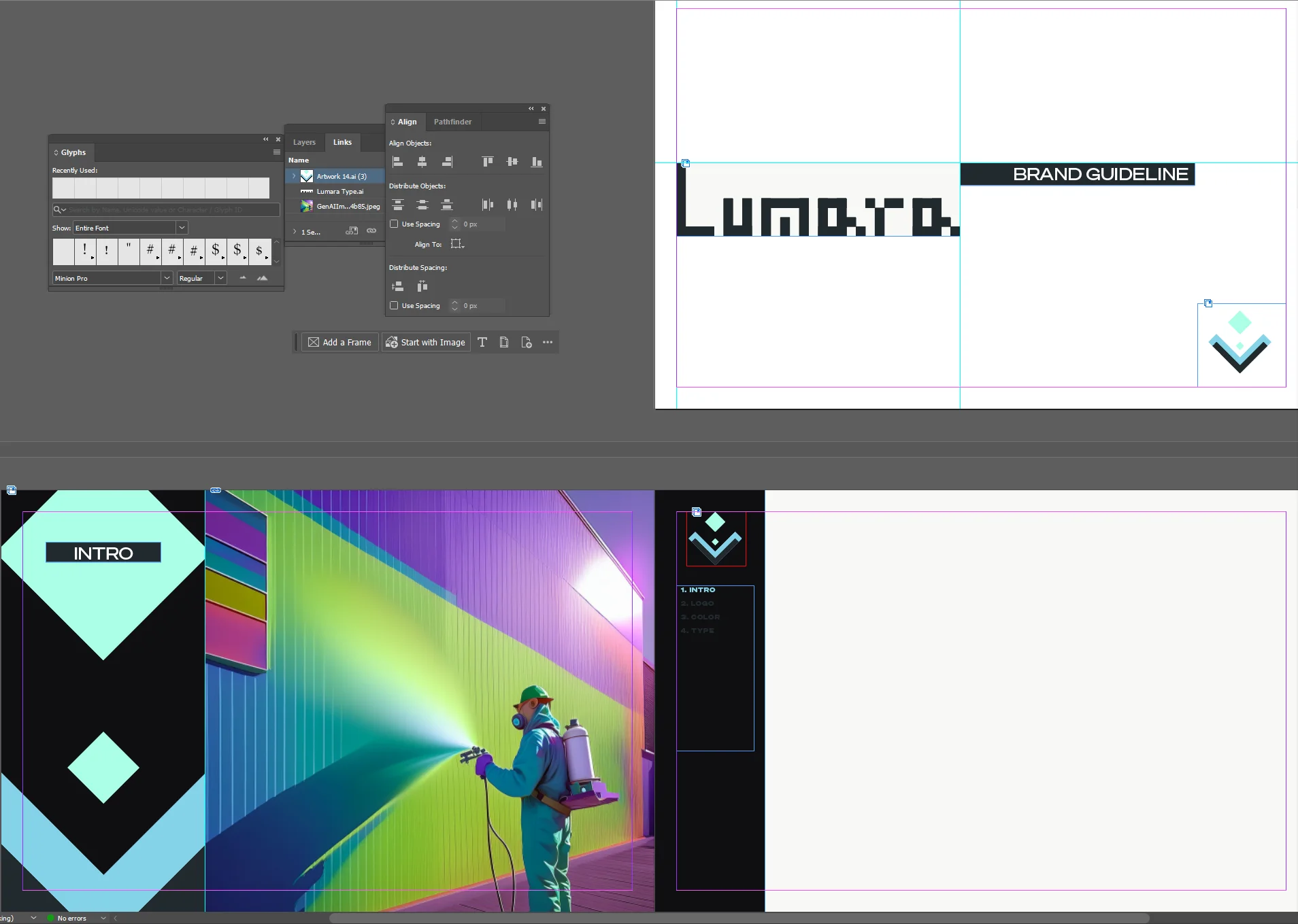 Workspace with the guideline pages in progress