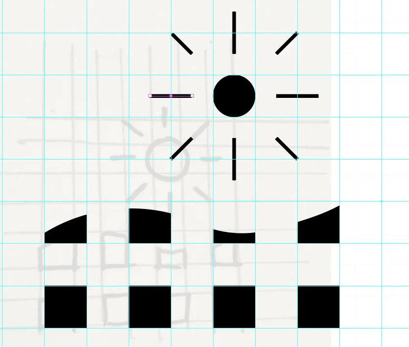 Sun and panel blocks drawn on the grid