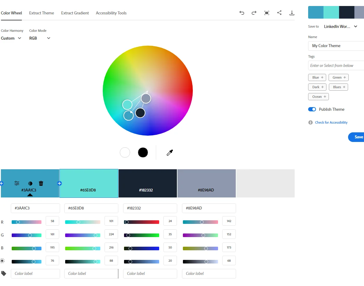 Illustrator color wheel with the palette nodes plotted