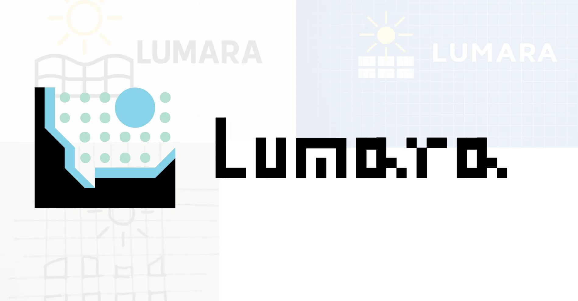 Lumara lockup version 3.6 with reference sketches behind