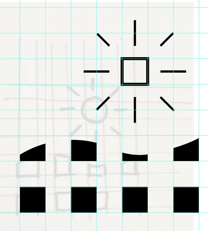 Variant with an open square sun and taller panels