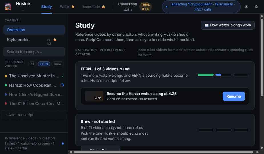 ScriptGen — the redesigned Study overview