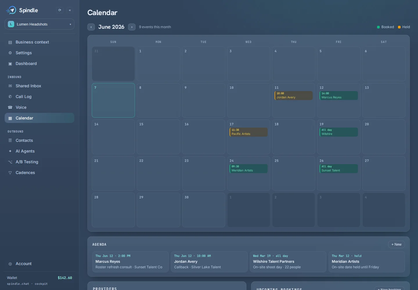 Spindle cockpit — Calendar of booked and held slots