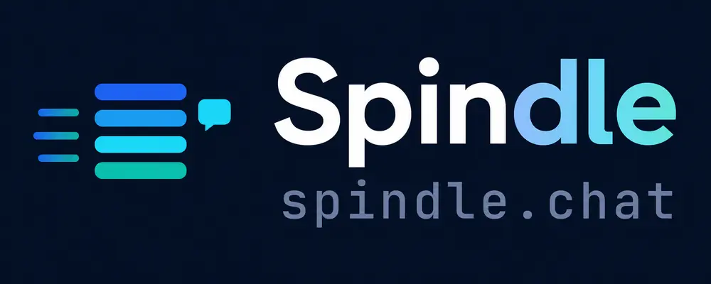 Spindle logo, first pass — stacked gradient lines with a chat bubble, on navy